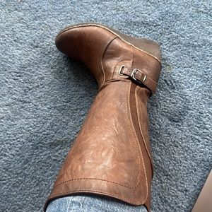 Patrizia waterproof boots wedge brown furry inside elastic 39 rubber sole